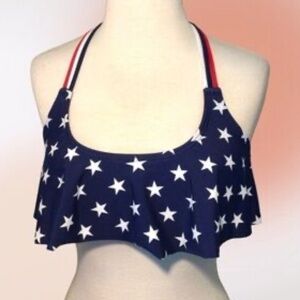 Exhilaration Womens Red White Blue Bikini Ruffle Racerback Swim Top Separate Lar